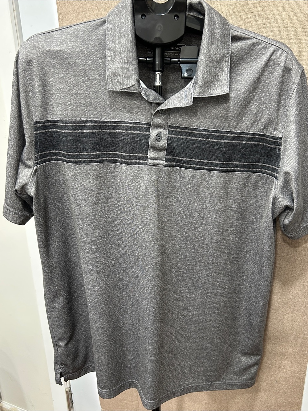Pebble Beach Gray Short-Sleeve Polo with Dark Gray Chest Stripe